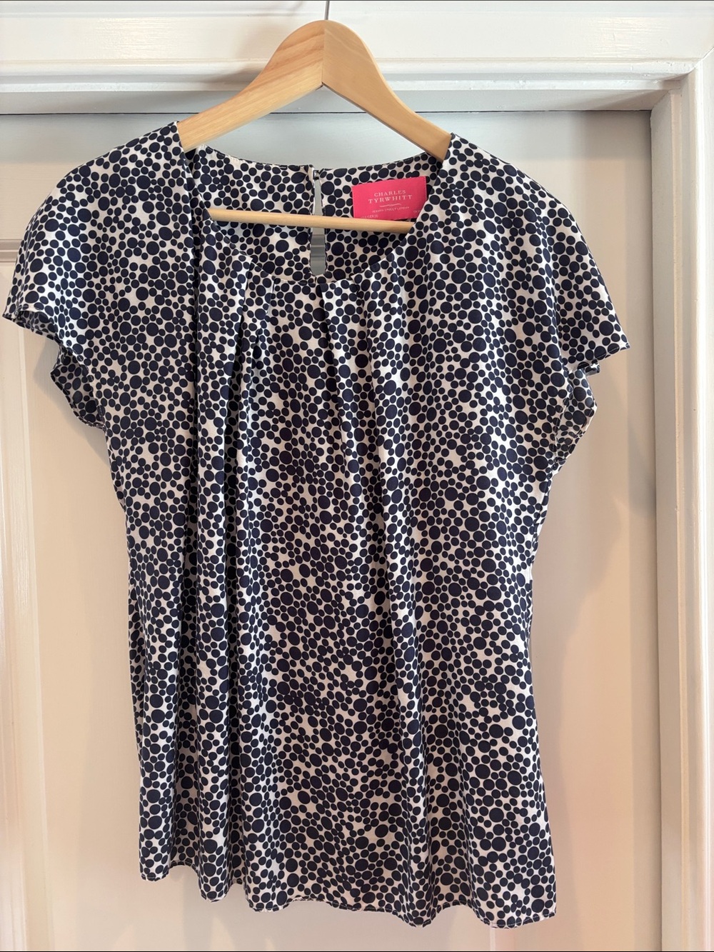 Charles Tyrwhitt Navy and White Polka Dot Cap-Sleeve Blouse